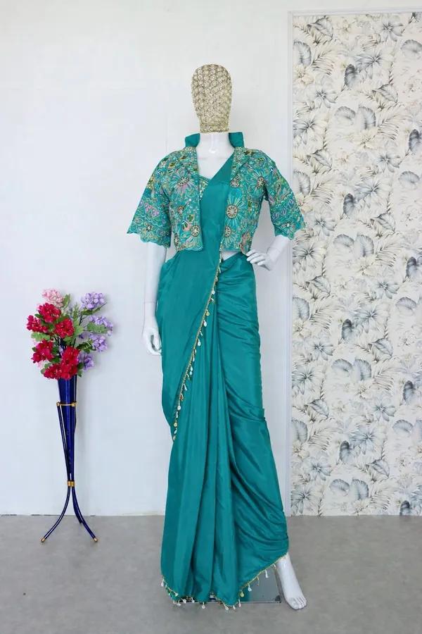 Premium_Ready_To_Wear_Saree_Expertly_Tailored_With_Precise_Plats_And_A_Refined_Finish_With_Koti_Jacket_Teal