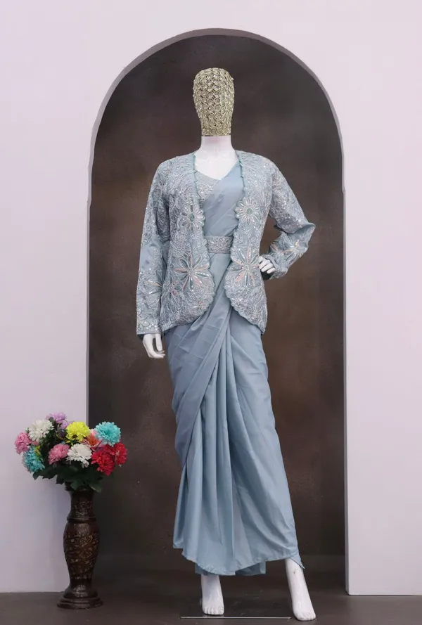 Premium_Crepe_Silk_Ready_To_Wear_Saree_With_Koti_Jacket_Expertly_Tailored_With_Precise_Pleats_And_A_Refined_Finish_Sky_Blue