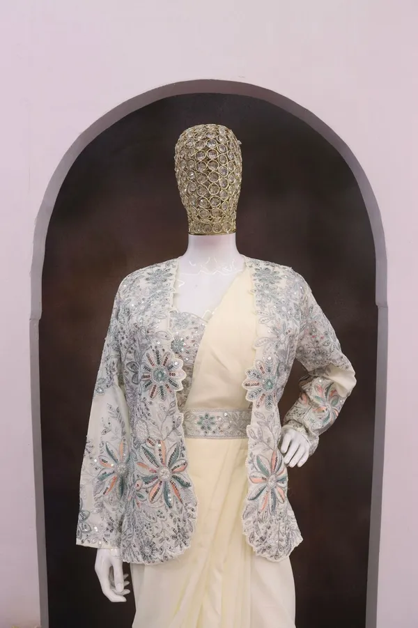 Premium_Crepe_Silk_Ready_To_Wear_Saree_With_Koti_Jacket_Expertly_Tailored_With_Precise_Pleats_And_A_Refined_Finish_White