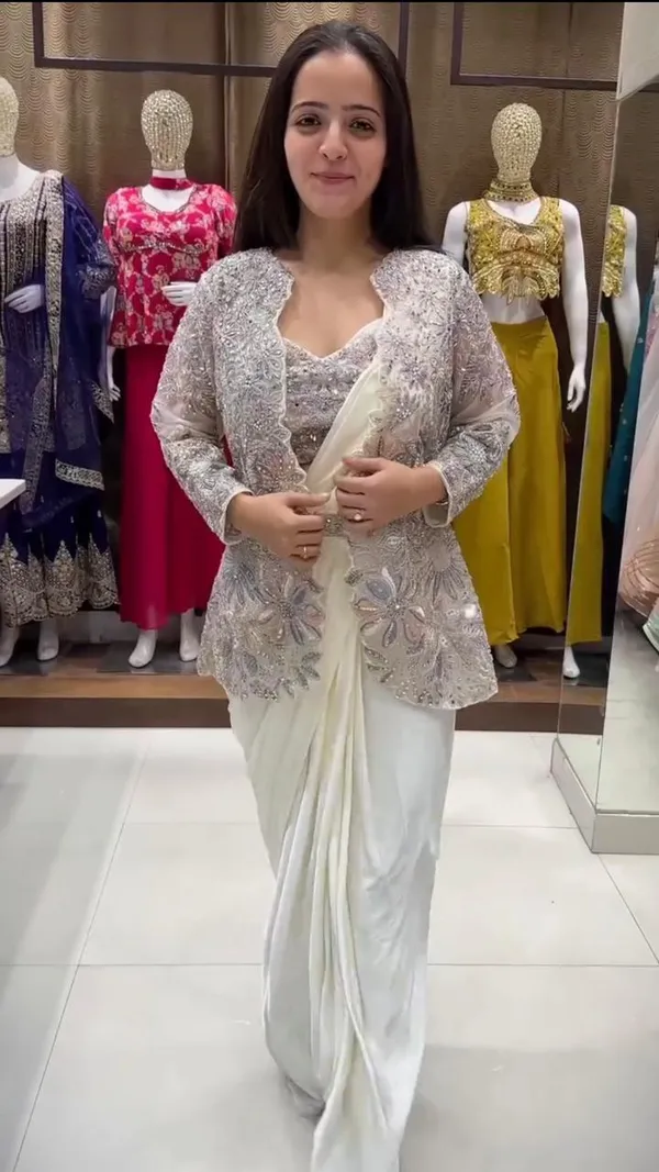 Premium_Crepe_Silk_Ready_To_Wear_Saree_With_Koti_Jacket_Expertly_Tailored_With_Precise_Pleats_And_A_Refined_Finish_White