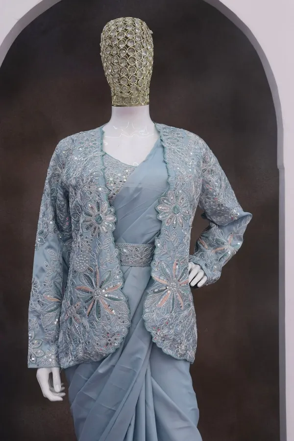 Premium_Crepe_Silk_Ready_To_Wear_Saree_With_Koti_Jacket_Expertly_Tailored_With_Precise_Pleats_And_A_Refined_Finish_White