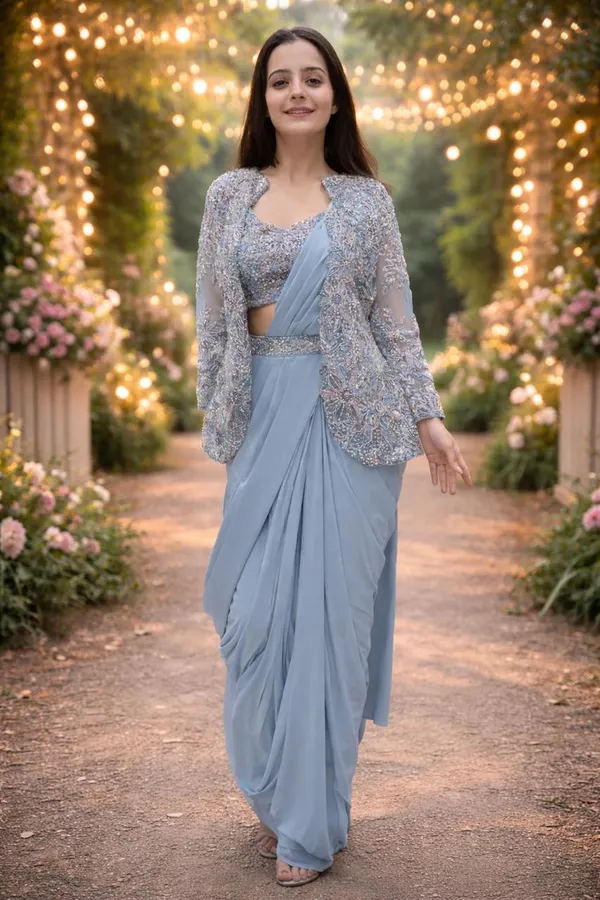 Premium_Crepe_Silk_Ready_To_Wear_Saree_With_Koti_Jacket_Expertly_Tailored_With_Precise_Pleats_And_A_Refined_Finish_White