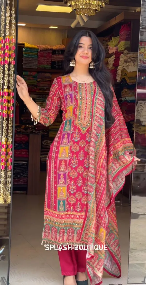 Designer_Wear_Trending_Top_With_Printed_Work_With_Mirror_Work_With_Top_And_Dupatta_Set_Pink