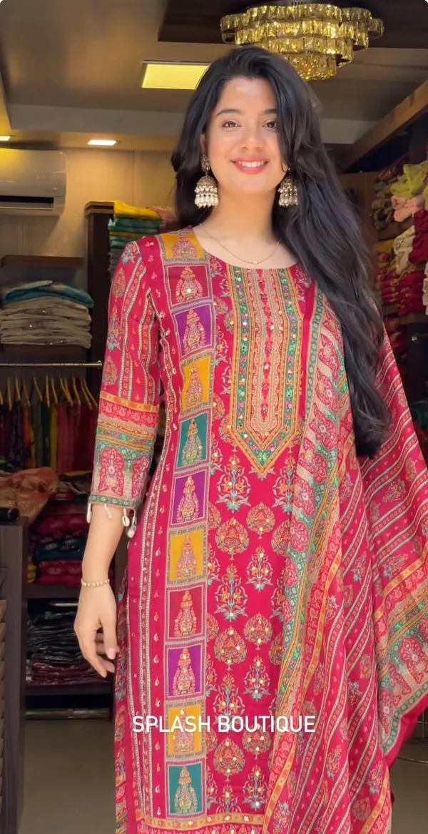 Designer_Wear_Trending_Top_With_Printed_Work_With_Mirror_Work_With_Top_And_Dupatta_Set_Pink