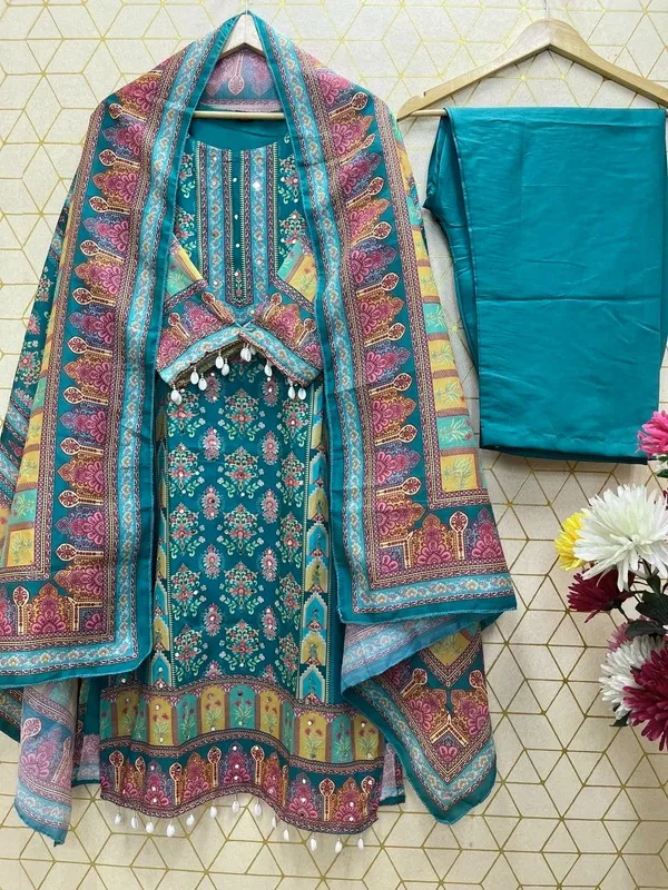 Designer_Wear_Trending_Top_With_Printed_Work_With_Mirror_Work_With_Top_And_Dupatta_Set_Pink