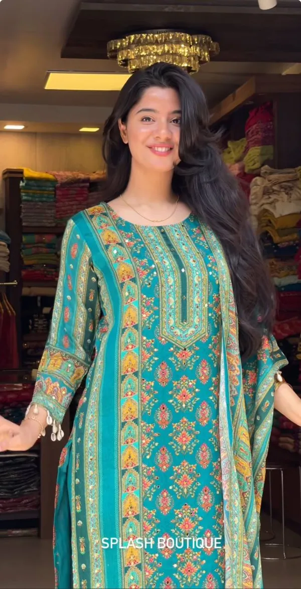 Designer_Wear_Trending_Top_With_Printed_Work_With_Mirror_Work_With_Top_And_Dupatta_Set_Teal
