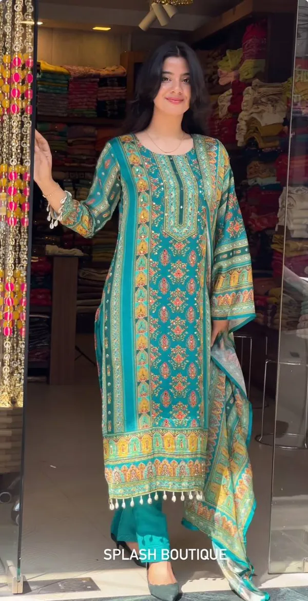 Designer_Wear_Trending_Top_With_Printed_Work_With_Mirror_Work_With_Top_And_Dupatta_Set_Teal