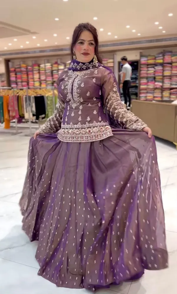 Handcrafted_Embroidered_Peplum_Top_With_Flared_Lehenga_And_Dupatta_Set
