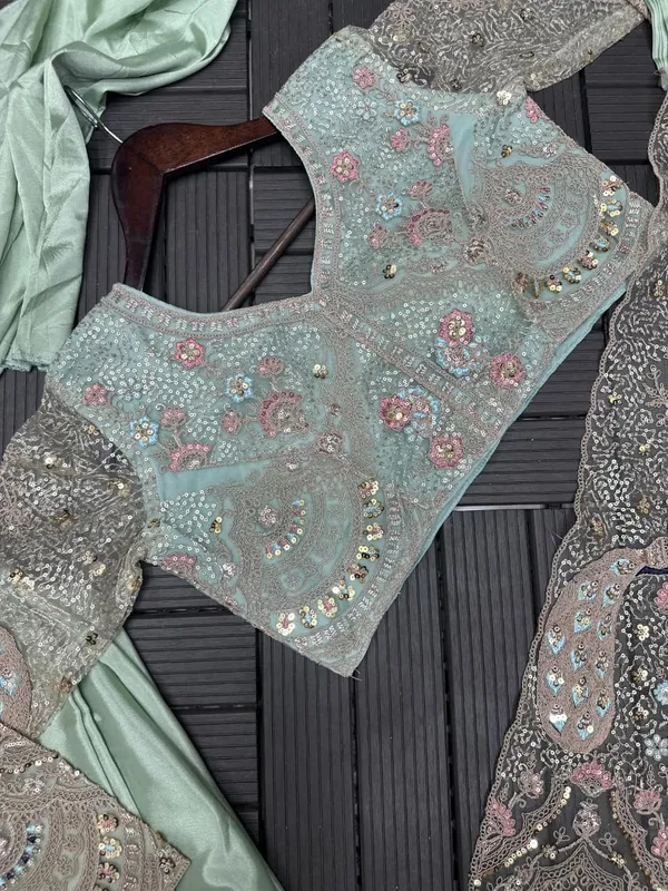 New_Super_Trending_Embroidery_Sequence_Work_Ready_To_Wear_Saree_With_Embroidery_Blouse_Pista_Green