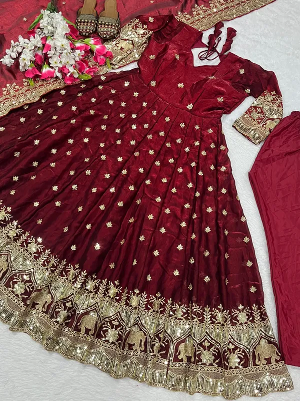 Embroidered_Pure_Fendy_Silk_Anarkali_Referring_To_The_Heavy_Silk_Style_Fabric_And_Gold_Zari_Sequin_Work
