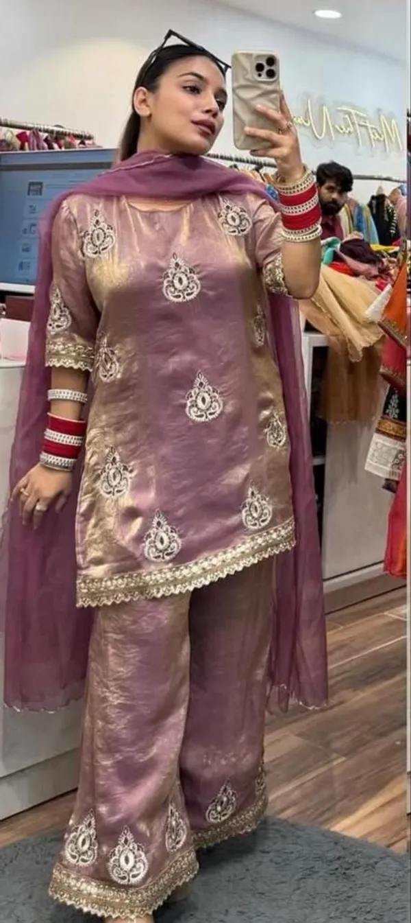 Designer_Pakistani_Style_Party_Wear_Fendy_Silk_Top_Palazzo_And_Dupatta_Set_Metalic_Pink