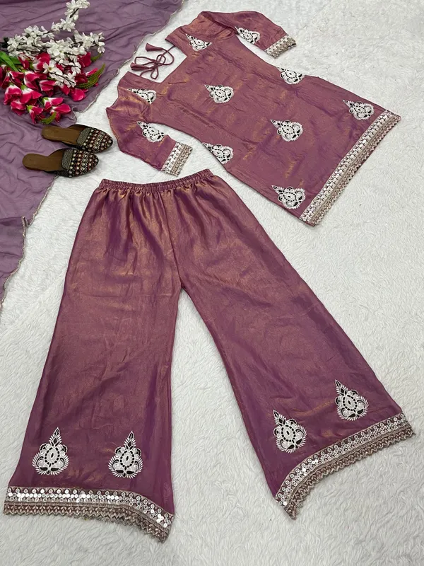 Designer_Pakistani_Style_Party_Wear_Fendy_Silk_Top_Palazzo_And_Dupatta_Set_Metalic_Pink