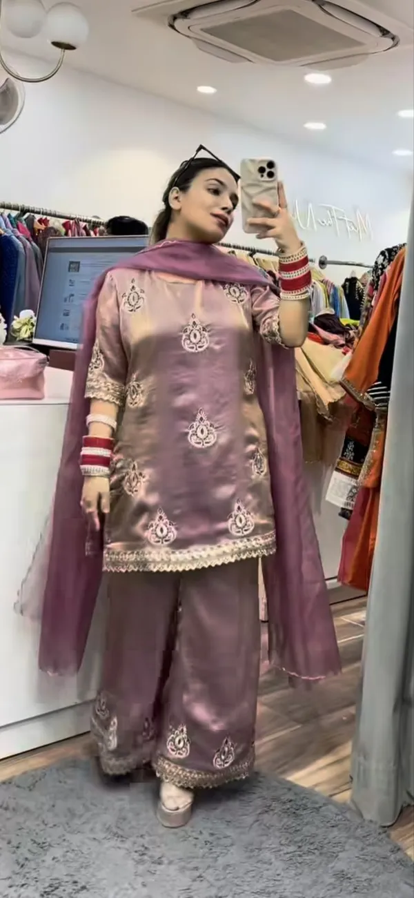 Designer_Pakistani_Style_Party_Wear_Fendy_Silk_Top_Palazzo_And_Dupatta_Set_Metalic_Pink