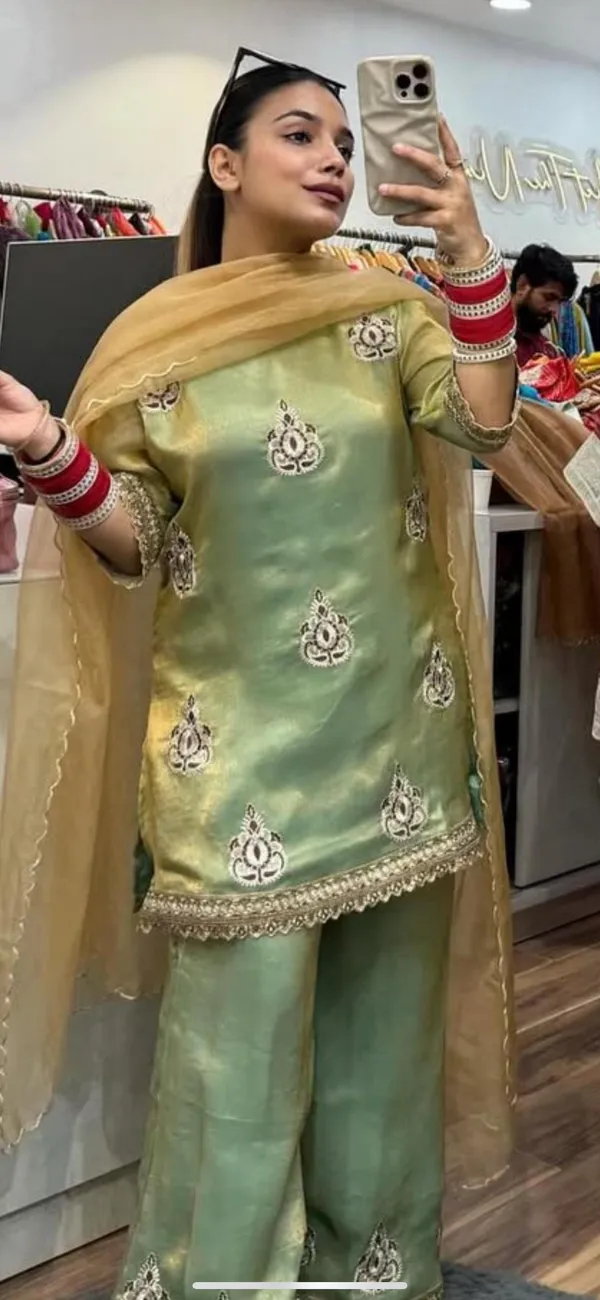 Designer_Pakistani_Style_Party_Wear_Fendy_Silk_Top_Palazzo_And_Dupatta_Set_Metalic_Pista