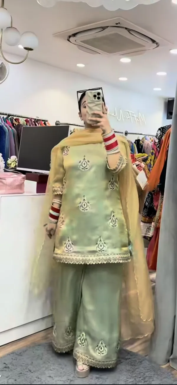 Designer_Pakistani_Style_Party_Wear_Fendy_Silk_Top_Palazzo_And_Dupatta_Set_Metalic_Pista