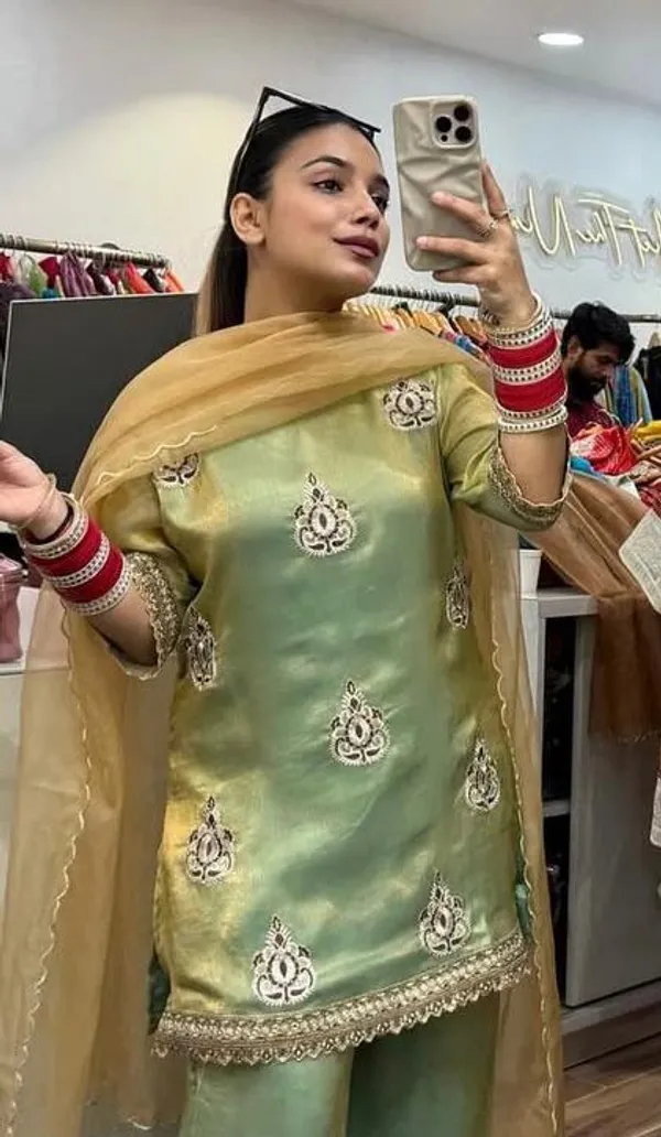 Designer_Pakistani_Style_Party_Wear_Fendy_Silk_Top_Palazzo_And_Dupatta_Set_Metalic_Pista