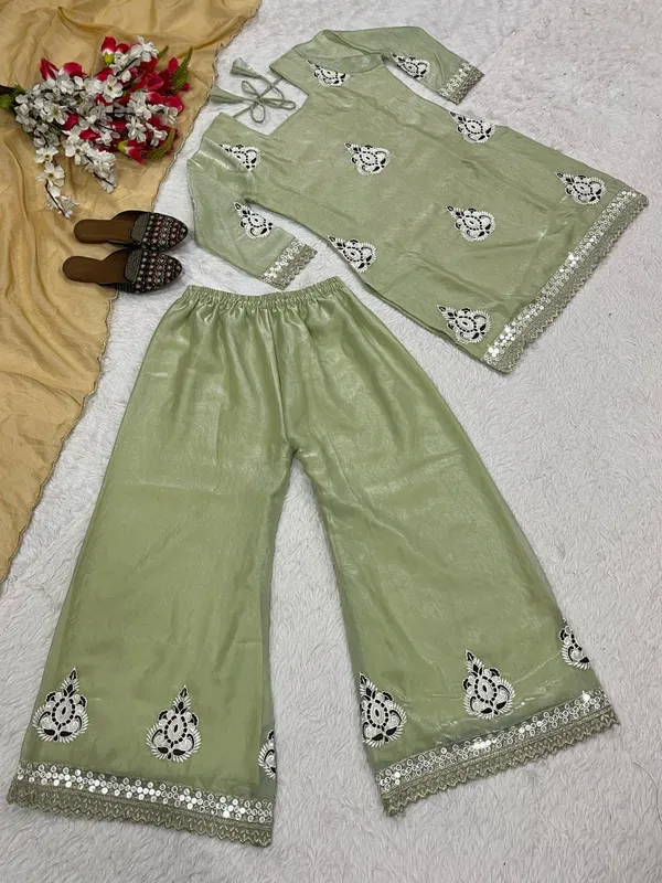 Designer_Pakistani_Style_Party_Wear_Fendy_Silk_Top_Palazzo_And_Dupatta_Set_Metalic_Pista