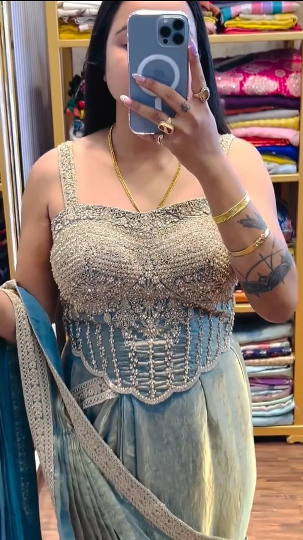 New_Super_Trending_Embroidery_Sequence_Work_Ready_To_Wear_Saree_With_Embroidery_Blouse_Metalic_Pista