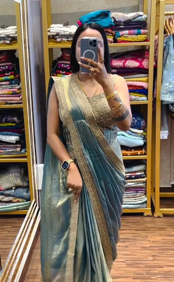New_Super_Trending_Embroidery_Sequence_Work_Ready_To_Wear_Saree_With_Embroidery_Blouse_Metalic_Pista