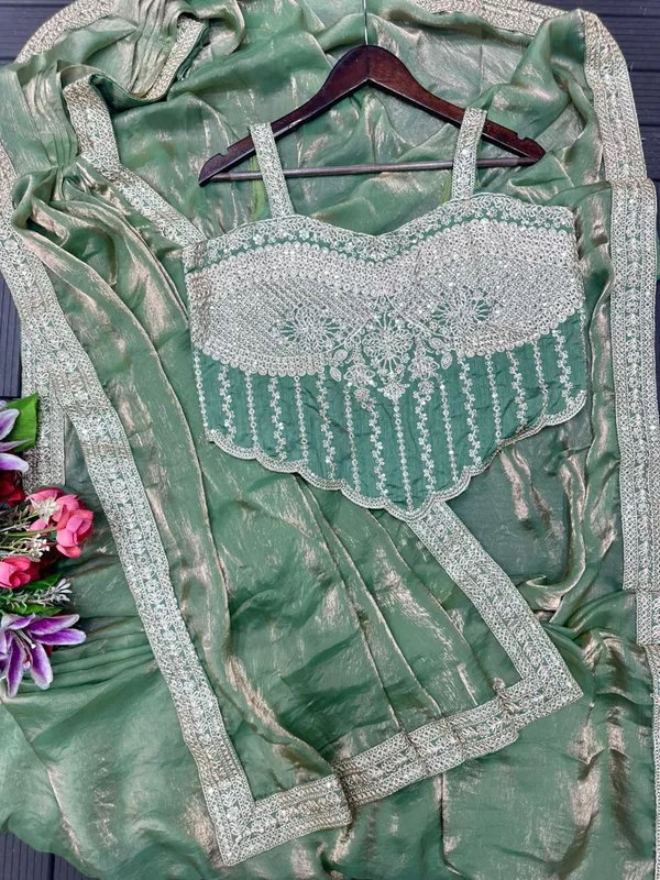 New_Super_Trending_Embroidery_Sequence_Work_Ready_To_Wear_Saree_With_Embroidery_Blouse_Metalic_Pista