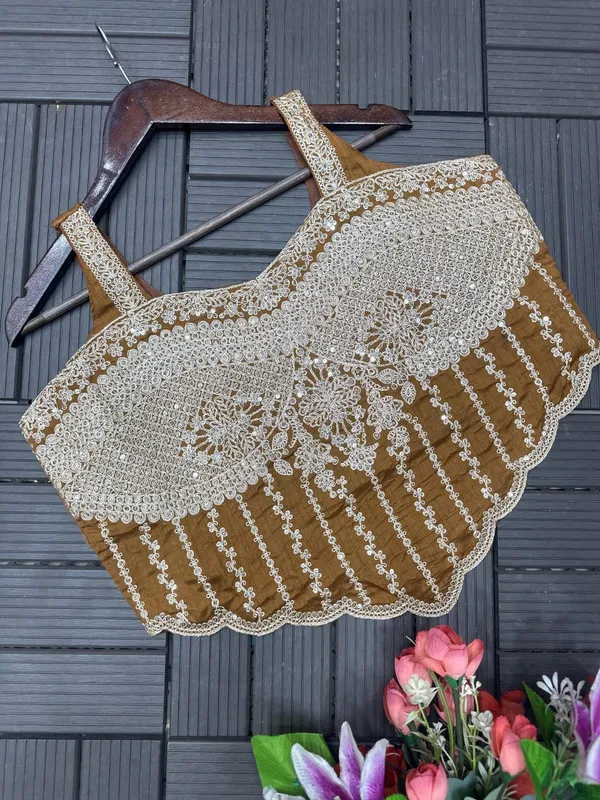 New_Super_Trending_Embroidery_Sequence_Work_Ready_To_Wear_Saree_With_Embroidery_Blouse_Metalic_Brown
