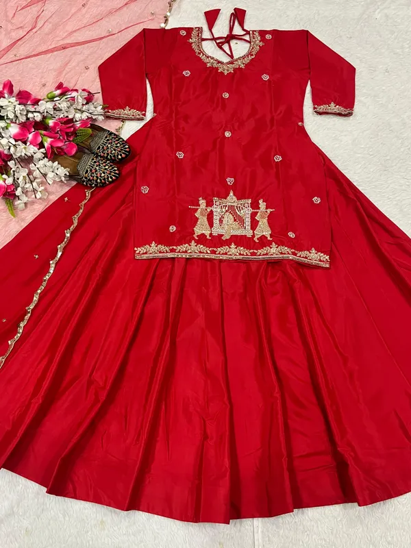 Natural_Crepe_Silk_Flared_Top_Lehenga_Set_With_Heavy_Sequence_Embroidery_Red