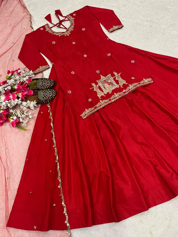 Natural_Crepe_Silk_Flared_Top_Lehenga_Set_With_Heavy_Sequence_Embroidery_Red