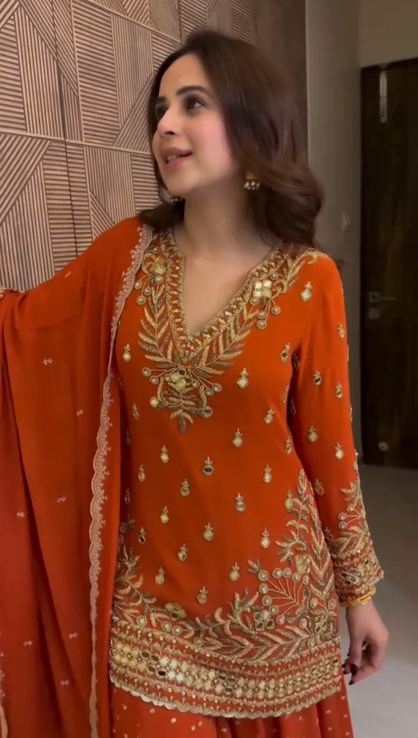 Designer_Sharara_Set_Crafted_In_Classy_Tones_With_Premium_Fabric_Detailing_Other_Size_Deatails_Are_In_Description