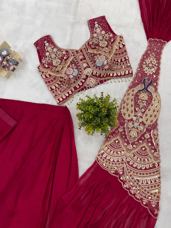 New_Stunning_Superhit_Trending_Rich_Maroon_Ready_To_Wear_Saree_With_Fully_Embroidered_Stylist_Blouse_On_Rangoli_Silfabric