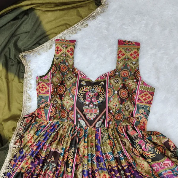 Exquisite_Printed_Chinon_Wedding_Gown_Set_Mehandi