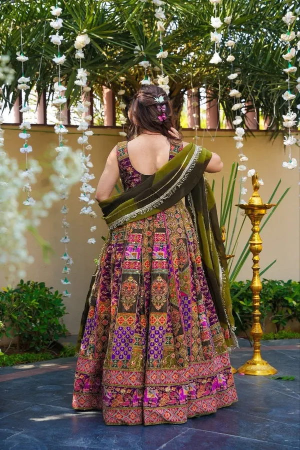 Exquisite_Printed_Chinon_Wedding_Gown_Set_Mehandi