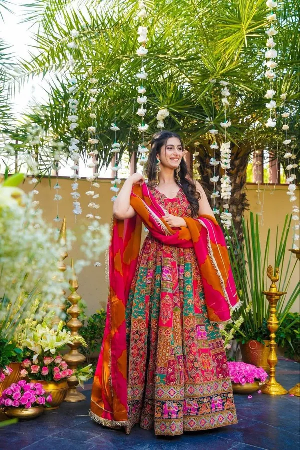 Exquisite_Printed_Chinon_Wedding_Gown_Set_Pink