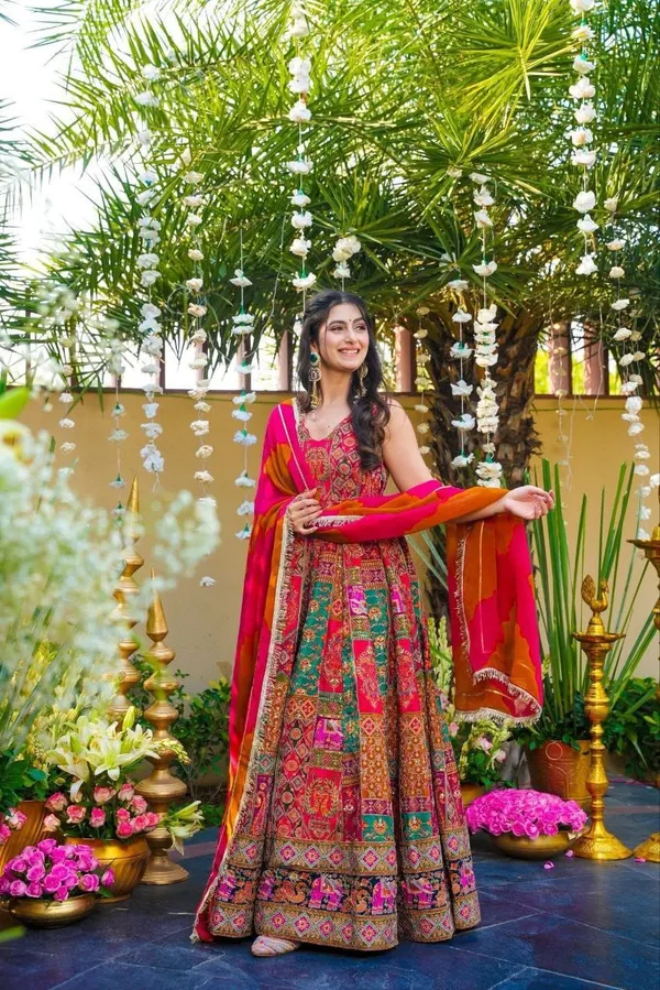 Exquisite_Printed_Chinon_Wedding_Gown_Set_Pink