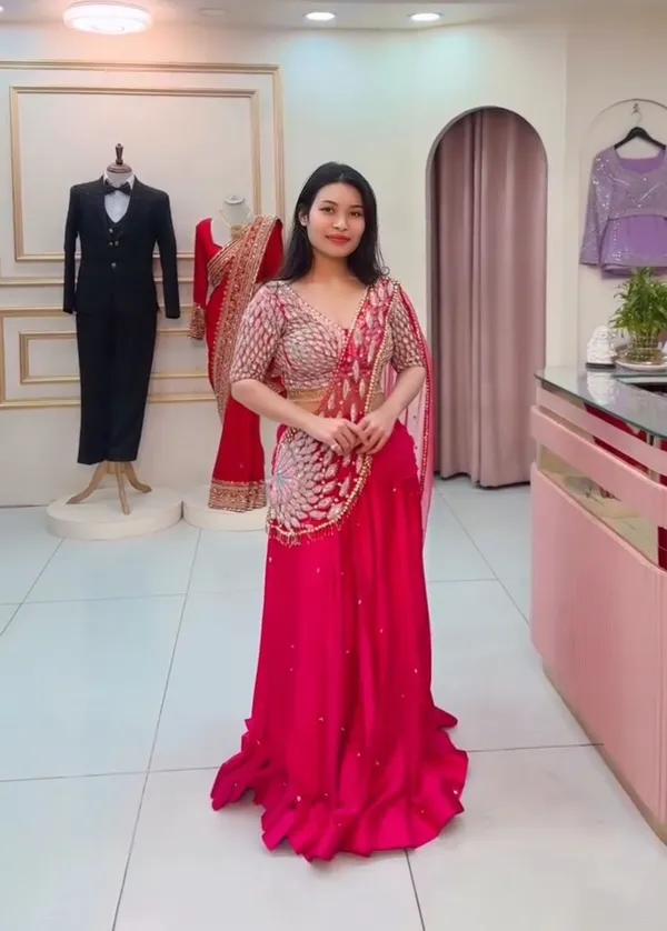 Deep_Rani_Pink_Crepe_Silk_Heavy_Embroidered_Ready_To_Wear_Lehenga_Saree