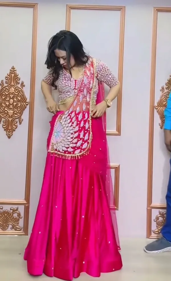 Deep_Rani_Pink_Crepe_Silk_Heavy_Embroidered_Ready_To_Wear_Lehenga_Saree