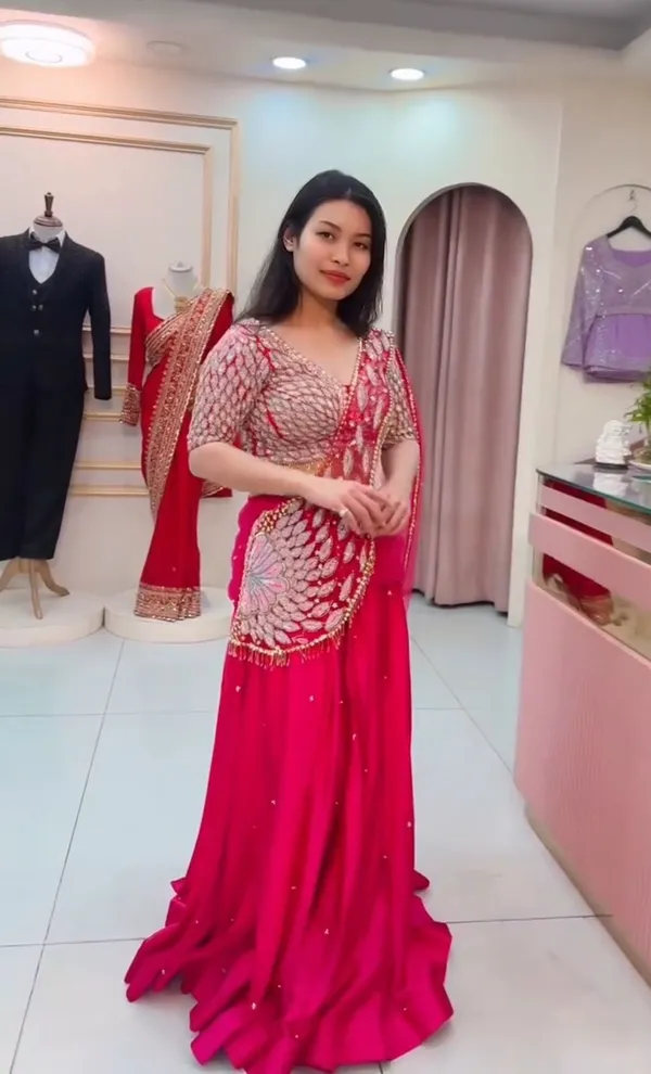 Deep_Rani_Pink_Crepe_Silk_Heavy_Embroidered_Ready_To_Wear_Lehenga_Saree