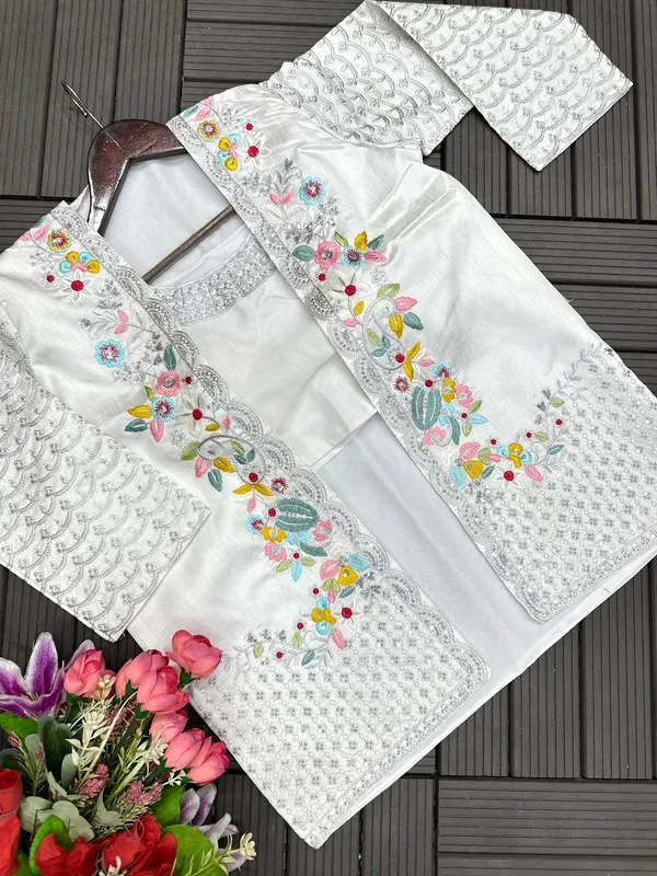 Indo_Western_Ready_To_Wear_Drape_Saree_With_Multi_Color_Embroidered_Koti_White