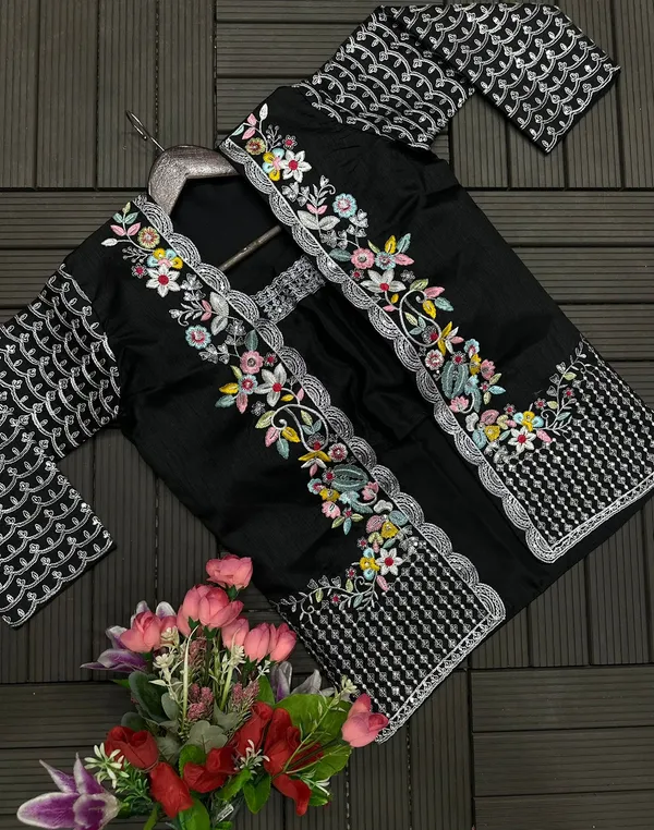 Indo_Western_Ready_To_Wear_Drape_Saree_With_Multi_Color_Embroidered_Koti_Black