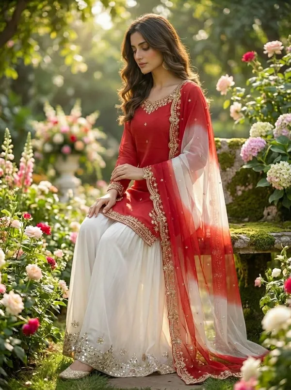 Embroidered_Pakistani_Sharara_Suit_With_Organza_Dupatta_Red