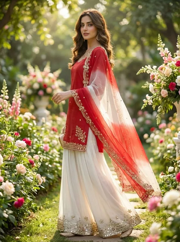 Embroidered_Pakistani_Sharara_Suit_With_Organza_Dupatta_Red