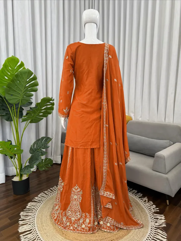 Heavy_Natural_Crepe_Silk_3_Piece_Readymade_Sharara_Top_Set_Orange