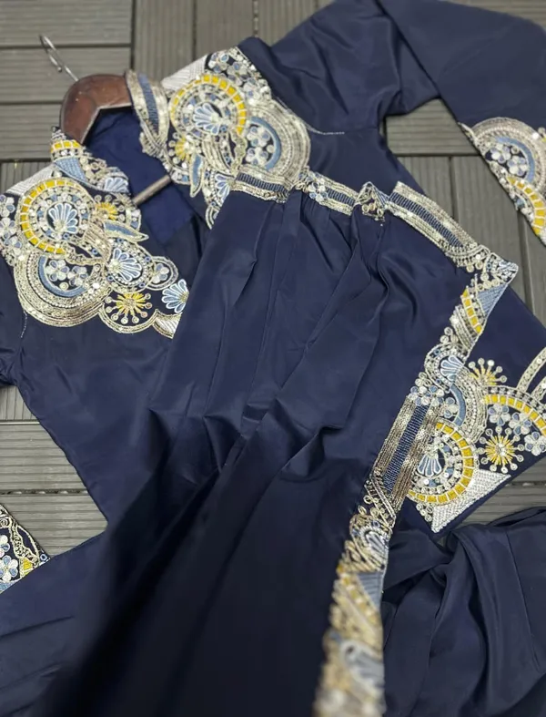 New_Super_Trending_Embroidery_Sequence_Work_Ready_To_Wear_Saree_With_Full_Koti_Navy