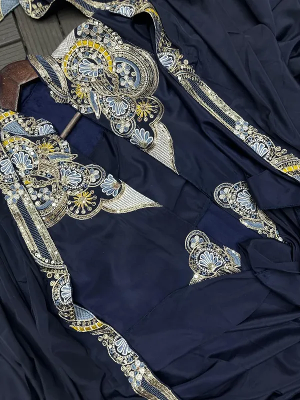 New_Super_Trending_Embroidery_Sequence_Work_Ready_To_Wear_Saree_With_Full_Koti_Navy