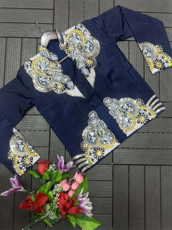 New_Super_Trending_Embroidery_Sequence_Work_Ready_To_Wear_Saree_With_Full_Koti_Navy