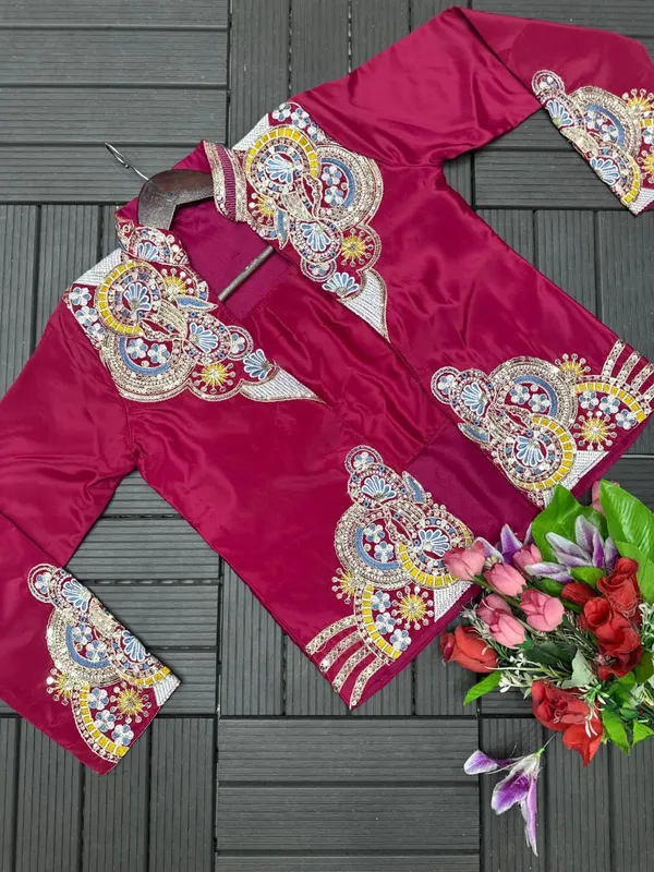 New_Super_Trending_Embroidery_Sequence_Work_Ready_To_Wear_Saree_With_Full_Koti_Pink
