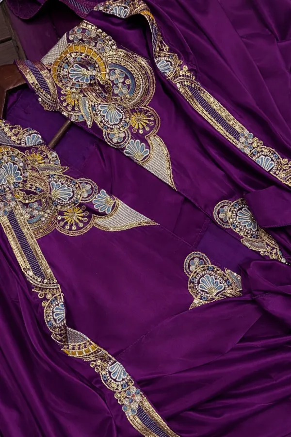 New_Super_Trending_Embroidery_Sequence_Work_Ready_To_Wear_Saree_With_Full_Koti_Purple