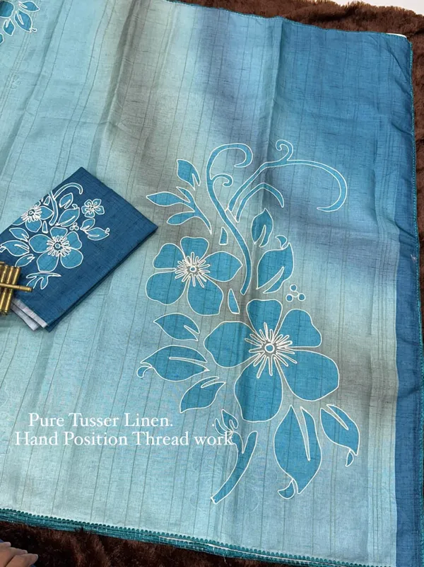 Linen_Cotton_Coorg_Saree_With_Kantha_Hand_Position_Work_Sky_Blue