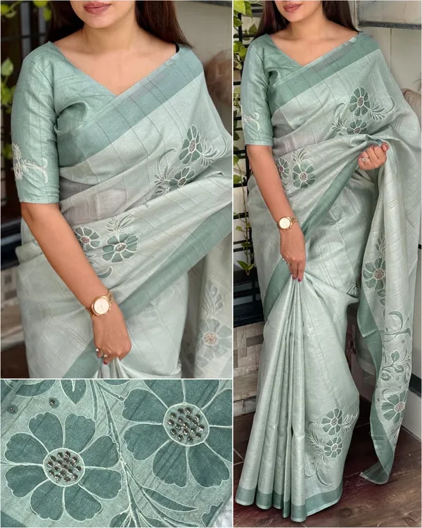 Linen_Cotton_Coorg_Saree_With_Kantha_Hand_Position_Work_Teal
