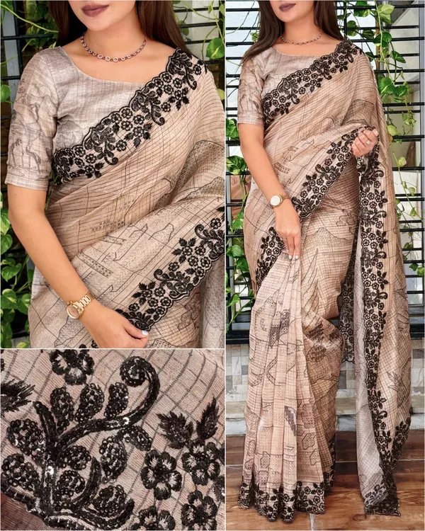 Digital_Print_Black_Sequins_Embroidered_Work_Creates_A_Tapestry_Of_Elegance_This_Piece_Of_Glass_Organza_Saree