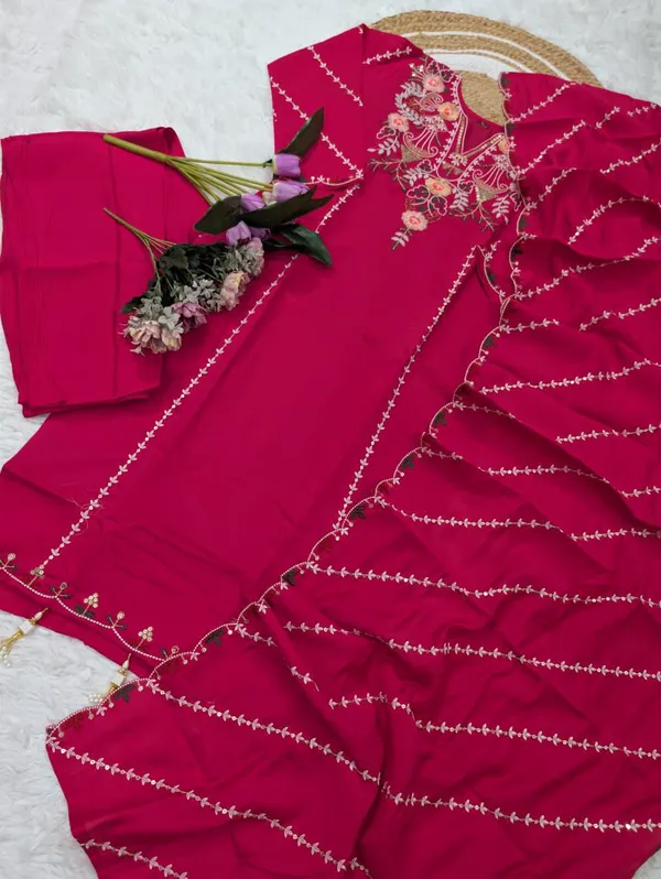 Women_Pure_Viscose_Chanderi_Silk_Kurta_Sets_Red